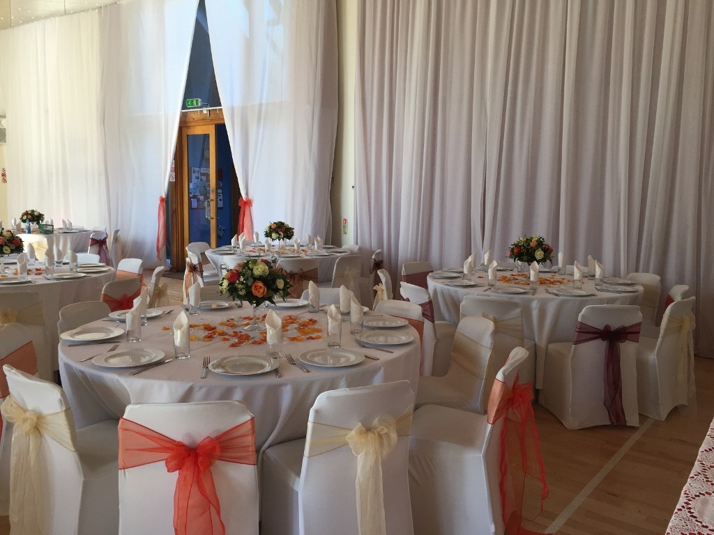 Itchen Abbas and Avington Village Hall dressed for a wedding reception